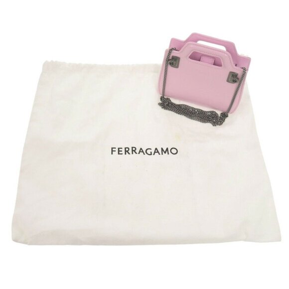 SALVATORE FERRAGAMO Wanda Chain Shoulder Bag 213984 Calf Leather Pink 0559 - Picture 3 of 10